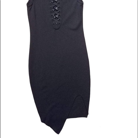 Womens black front lace up dress - Picture 2 of 4
